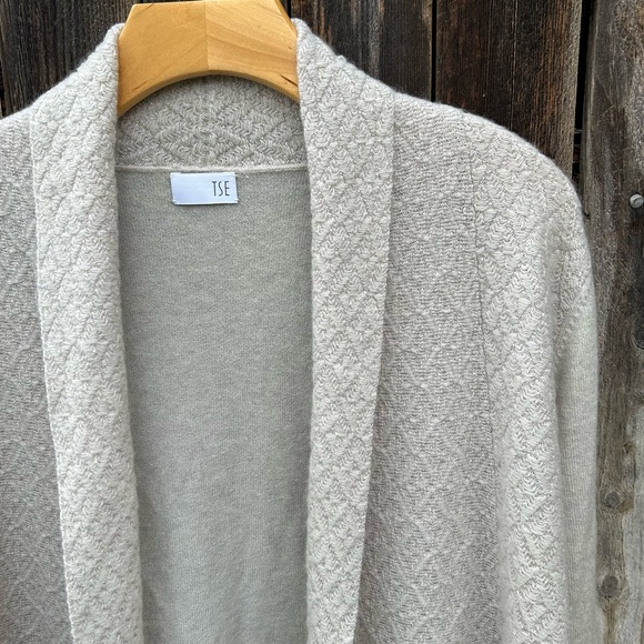 TSE Open Front Shawl Cardigan Cashmere Silk Oatmeal Beige XL - Picture 5 of 16